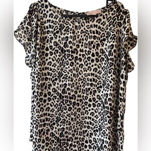 Philosophy Republic Clothing Leopard Blouse XL Flowy Short Sleeve Animal Print